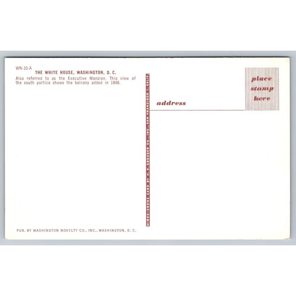 Postcard Washington D. C. The White House Executive Mansion Balcony added 1948 - Picture 2 of 2